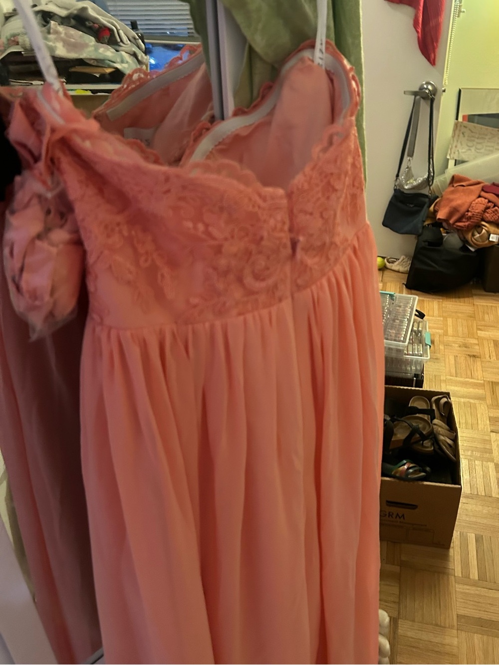 Azazie Roni 9150 Peach Lace Chiffon Strapless Long Dress Size 10 NWT